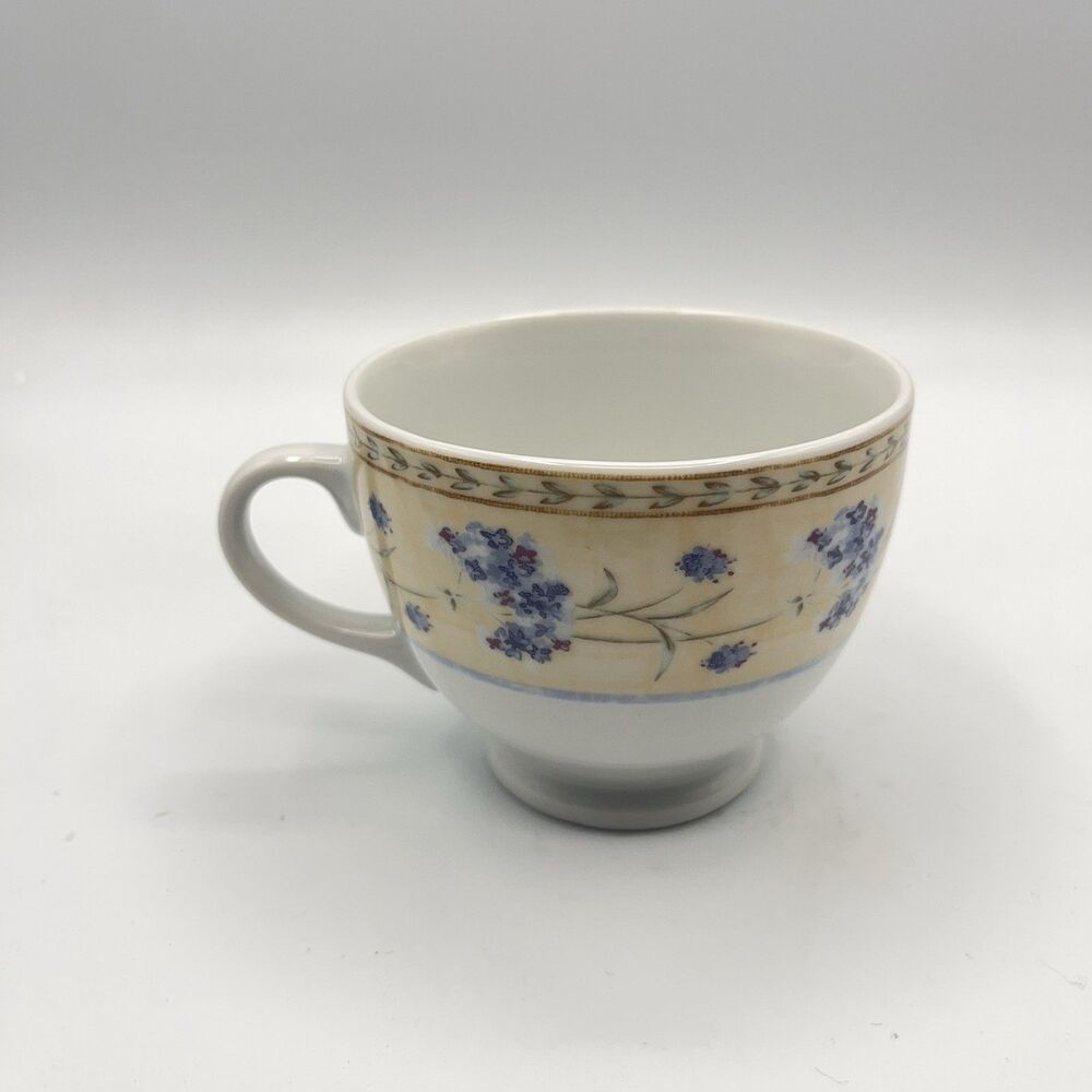 Heritage Mint Enchanted Laurel Garden Tea Cup Mug Blue Rim Footed